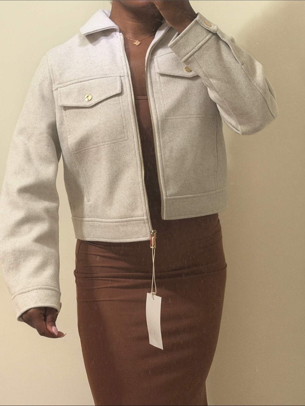 Wool-Blend Cream Cropped Jacket - Women's